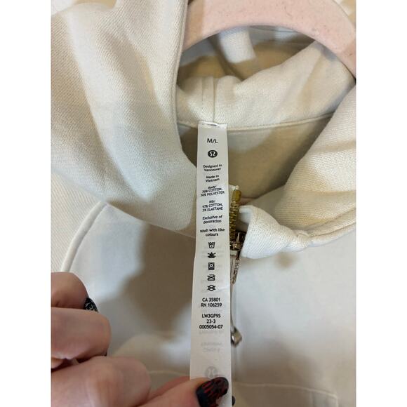 Lululemon Scuba Half-Zip Hoodie White Gold Logo EUC M/L Women's Activewear Gorp - Picture 4 of 8